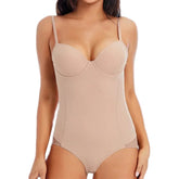 Beige Corsets worn by a model on a white background